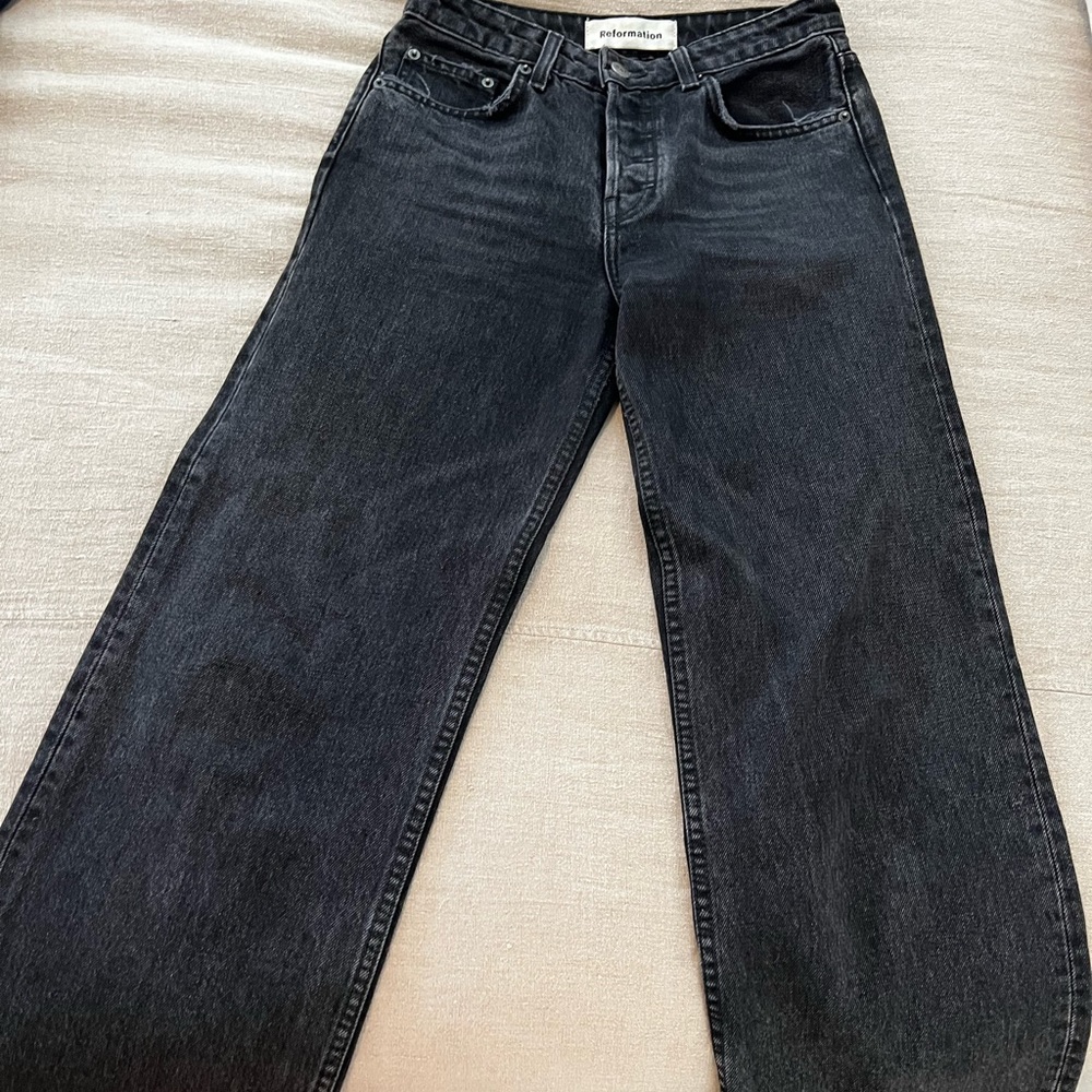 Reformation raw edge black denim jeans